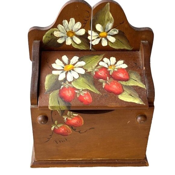 Vintage Solid Wood Recipe Box & Washboard Strawberry Motif Rustic Kitchen Decor - Picture 2 of 11